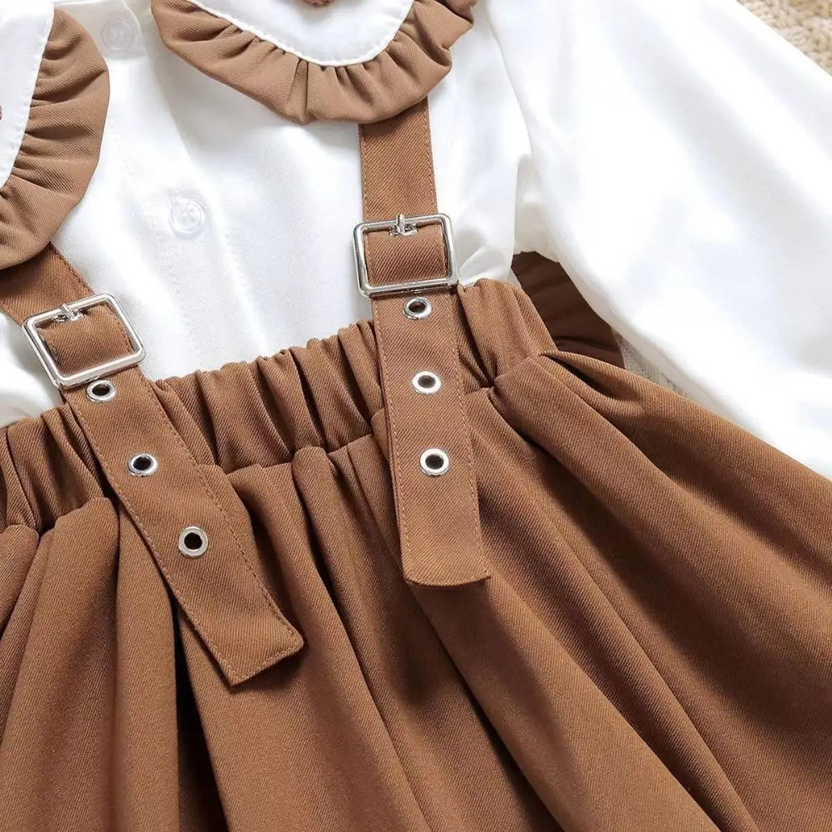 Kids Outfits Girls' Set Spring and Autumn 2023 New Western-style Fashion Splice Versatile Strap Dress Two Blouses Kids Outfits