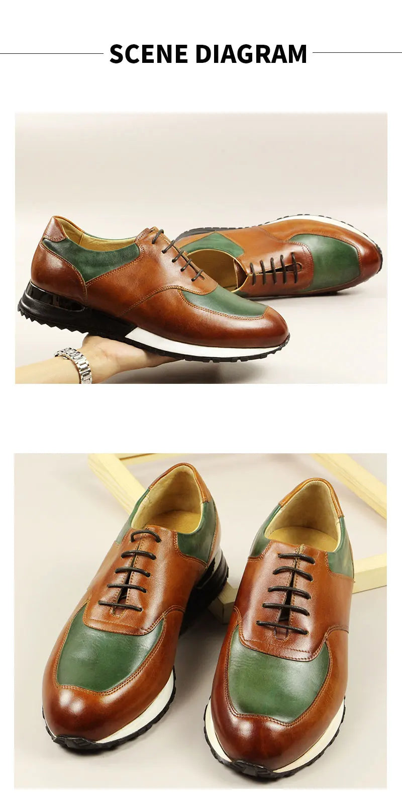 Men's Sneakers Real Leather Handmade Casual Round Toe Breathable Oxford Shoes Comfortable Patchwork Lace Up Dress Shoes for Men