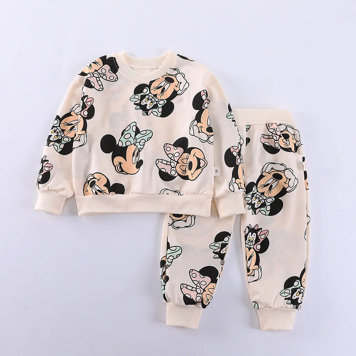 Disney Minnie Mouse Full Printed Hoodie Set for Kids Girl Autumn Hooded Pullover Pants Mickey Mouse Children Clothing Outfits