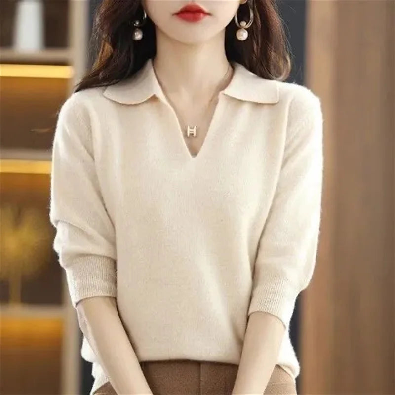 2024 New Women Knitted Sweaters Autumn Winter Warm Clothing Fashion Casual Sweater Long Sleeve Jumper V-Neck Loose Pullovers Top