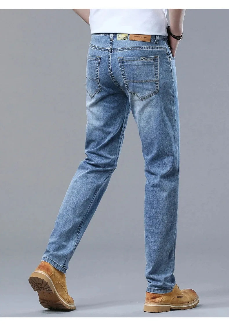 New in Men's Straight Jeans Summer Thin Casual Stretch Fashion Business Casual Denim Pants Straight Classic Male Trousers