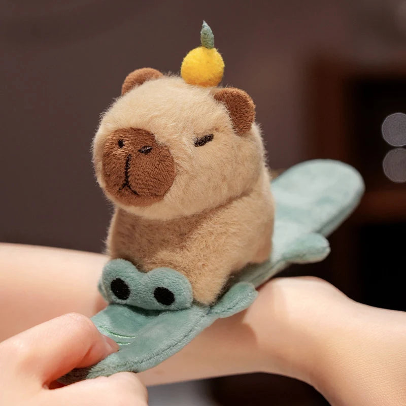 Lovely Animal Slap Snap Wrap Wristband Bracelet Capybara Dog Cat Plush Hand Ring Wristband Kids Toys Creative Funny Gift