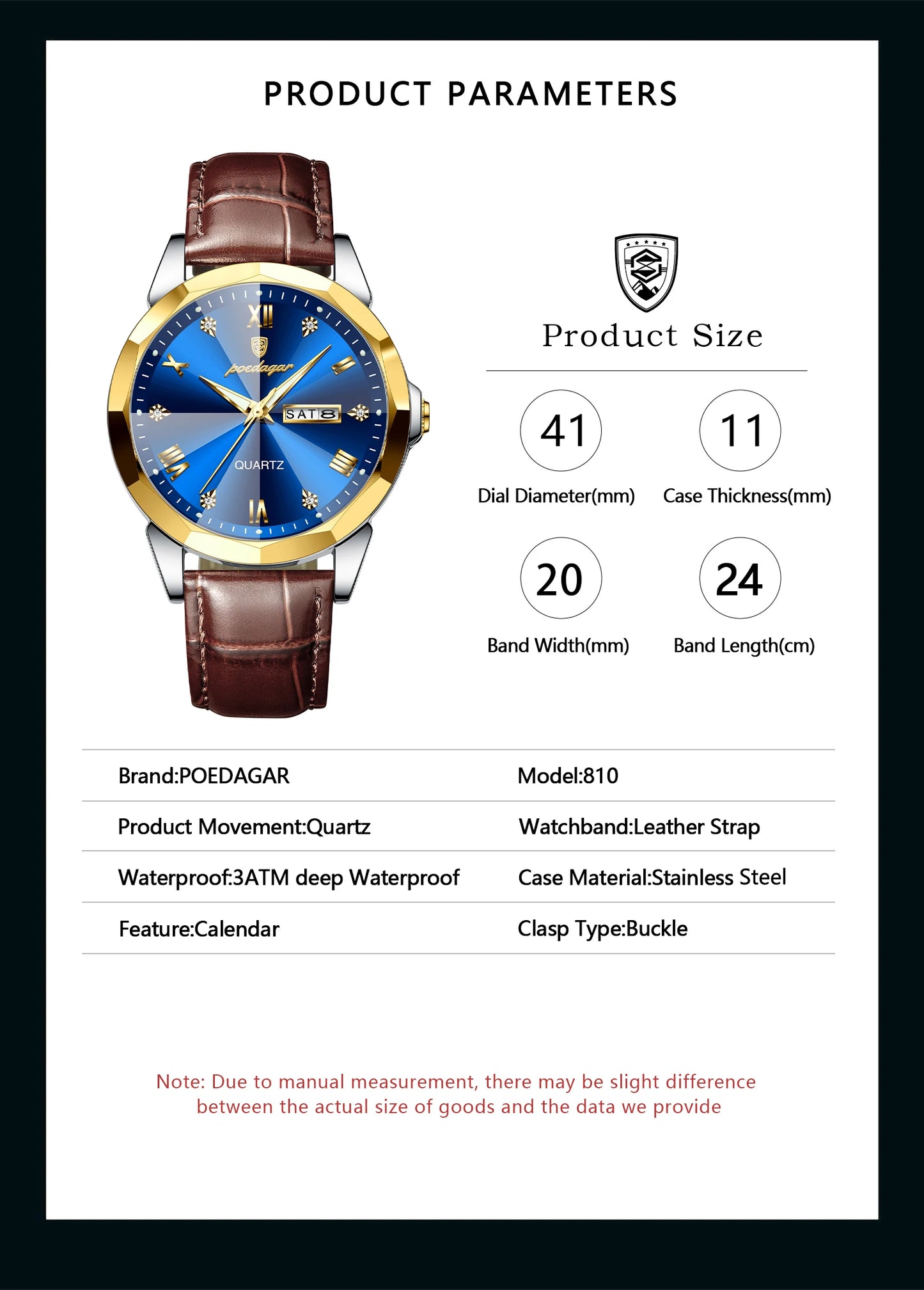 POEDAGAR Luxury Man Wristwatch High Quality Quartz Sports Business Men Watch Waterproof Luminous Date Week Leather Men's Watches