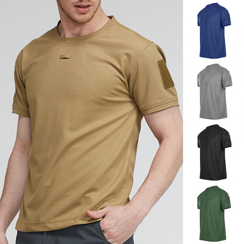 Men T-shirt Summer Unisex Solid Color Quick Drying Military Short Sleeve O Neck Blouse Top for Training Hiking футболка оверсайз