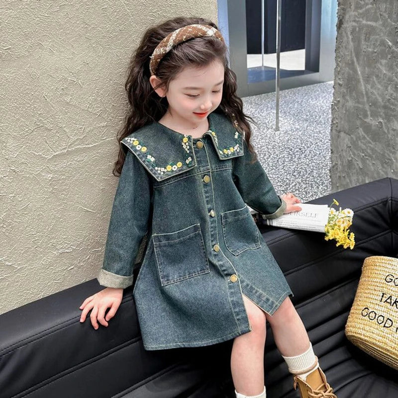 1-9Years Toddler Kids Denim Dresses for Girls Long Sleeve Princess Dress Children Clothing Baby Fall Jean Dress Infant Outfits