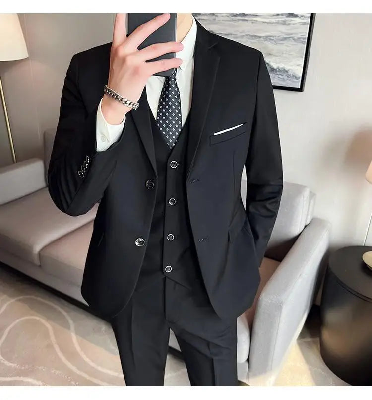 2023High-quality solid color (suit + vest + trousers) Men's business formal suit 3/2 business suit bridegroom and best man