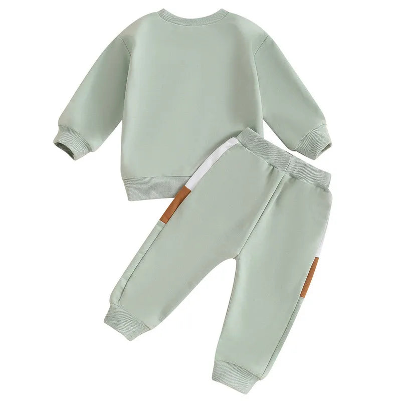 Newborn Baby Boy Pant Sets Fall Clothes Contrast Colors Long Sleeve Sweatshirt and Elastic Pants 2 Piece Track Suit Outfits