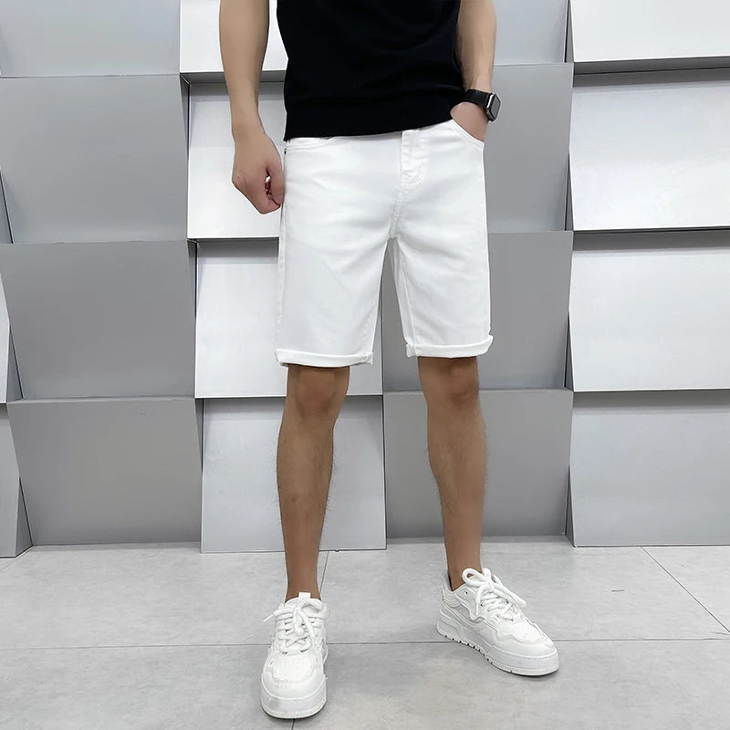 2024 high-end light luxury summer ultra-thin section white jeans shorts black loose casual straight men's pants