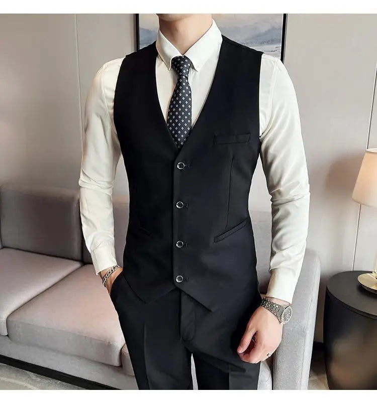 2023High-quality solid color (suit + vest + trousers) Men's business formal suit 3/2 business suit bridegroom and best man