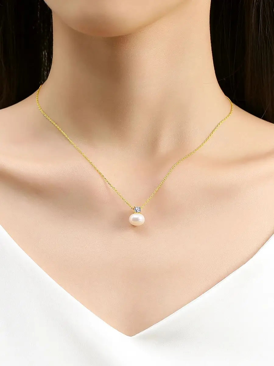 100% Real 18K Gold Pearl Necklace With Moissanite Stone Luxury AU750 K Gold Pendant Wedding Jewelry Gift With Certificate 2024