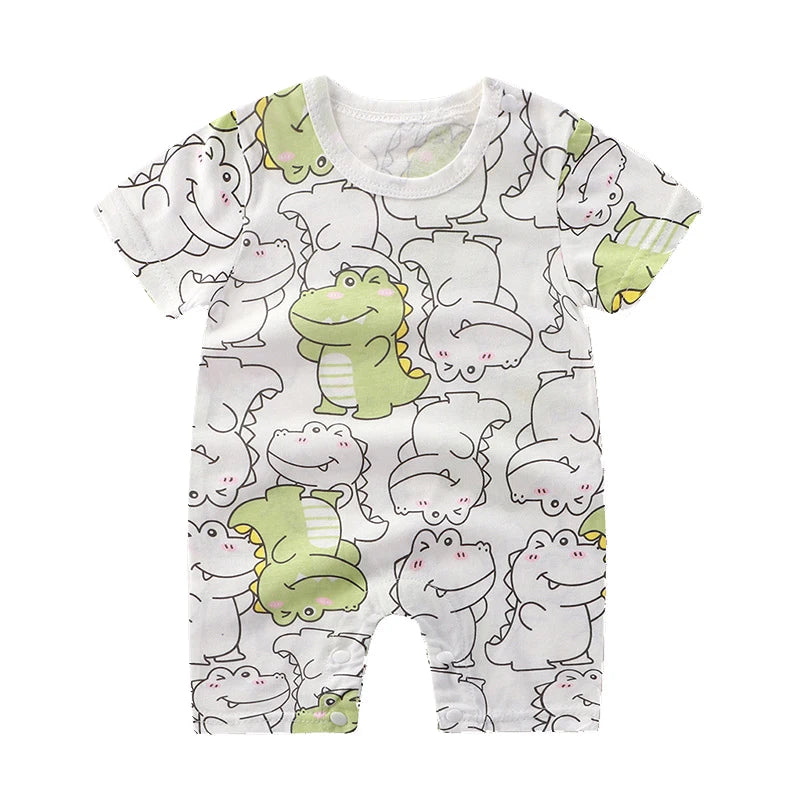 New Summer Baby Clothing Newborn Boys Girls Short-sleeved Cartoon Print Section Open File Climbing Clothing Baby Jumpsuit Romper