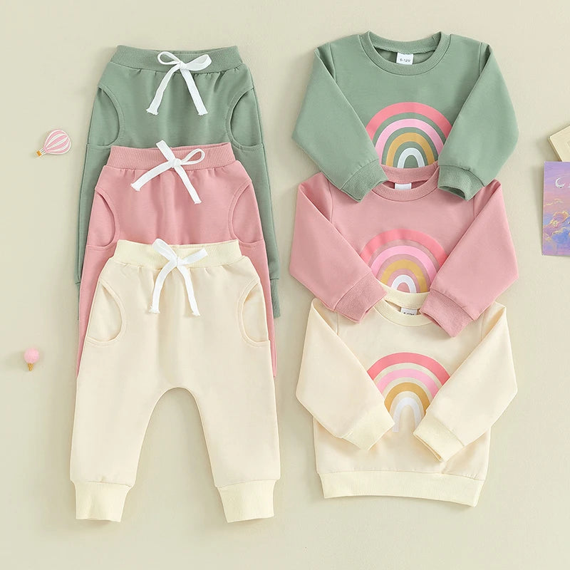 Lioraitiin 3M-3Y Baby Girls Boys Clothes Oversize Sweater & Long Pants Infant Toddler Fall Winter Rainbow Outfits