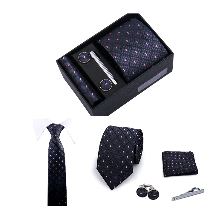 Fashion Elegant Men's Necktie Gift Box Striped Tie Handchief Cufflink Tie Clip 4 pcs Set Wedding Business Party Suit Accessories