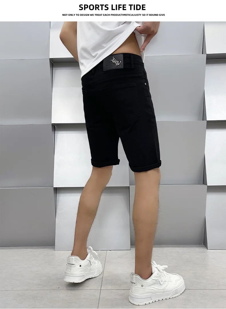 2024 high-end light luxury summer ultra-thin section white jeans shorts black loose casual straight men's pants