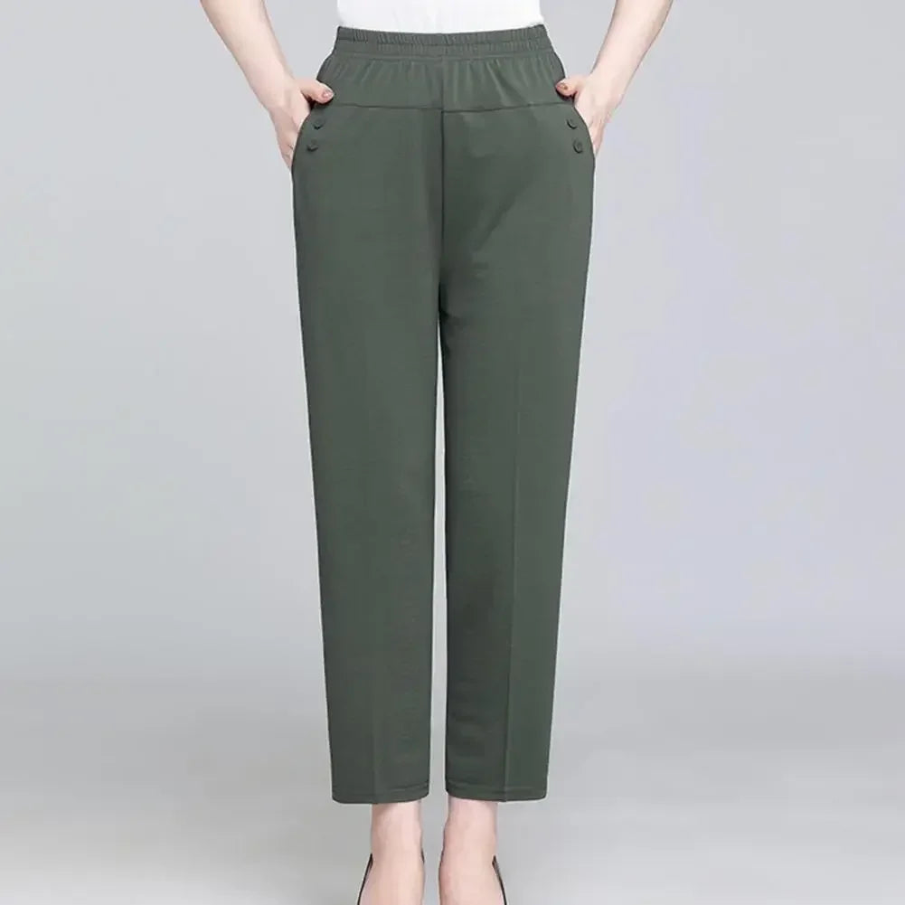 Big Size 5XL Women Casual Straight Pants Spring Summer Thin Loose Elastic High Waist Fashion Diamonds Pocket New Female Trousers