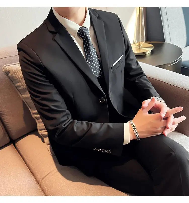 2023High-quality solid color (suit + vest + trousers) Men's business formal suit 3/2 business suit bridegroom and best man