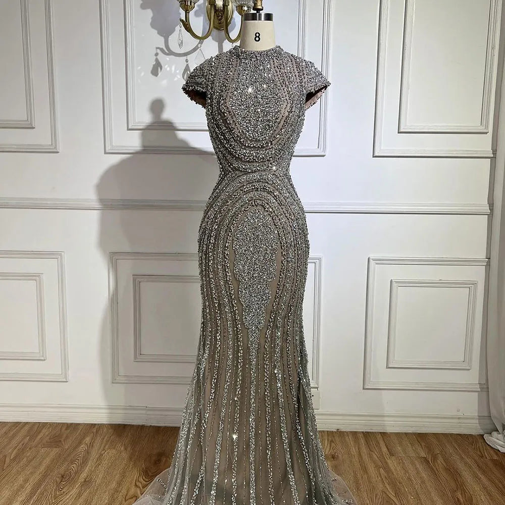 ARWEN&AJH GROUP مجموعة اروين التجاريه2024 2024 Arabic Dubai Gray Nude Mermaid Floor Length Beaded Luxury Evening Dresses Gowns for Women Wedding Party