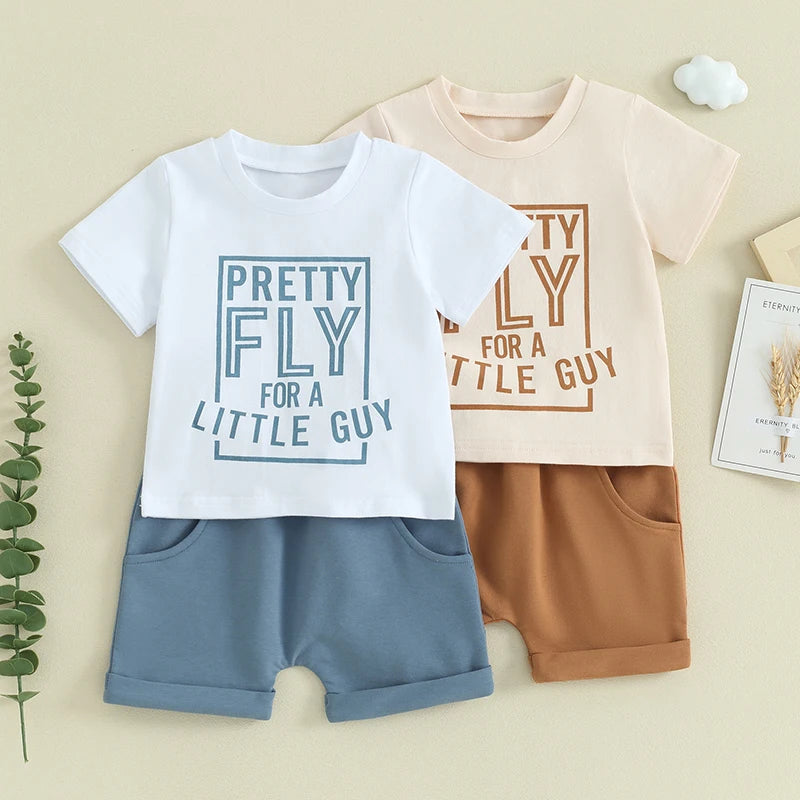 مجموعة اروين التجارية ARWEN&AJH GROUP  2024 European  2024 Fashion Toddler Infant Baby Boys Summer Clothes Sets Short Sleeve Letter Print Tops and Drawstring Shorts Sets