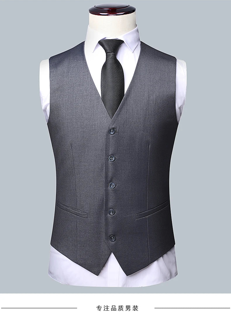 2023High-quality solid color (suit + vest + trousers) Men's business formal suit 3/2 business suit bridegroom and best man