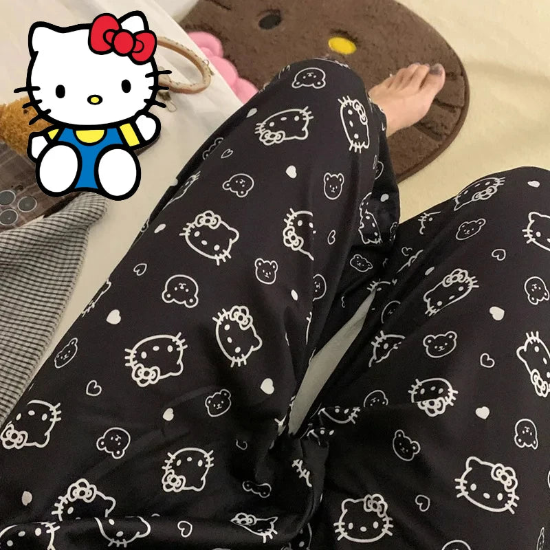 Sanrio Hello Kitty Pajama Bottoms Cartoon Kuromi My Melody Cotton Loose Pajama Pants Women Men Girls Lounge Wear