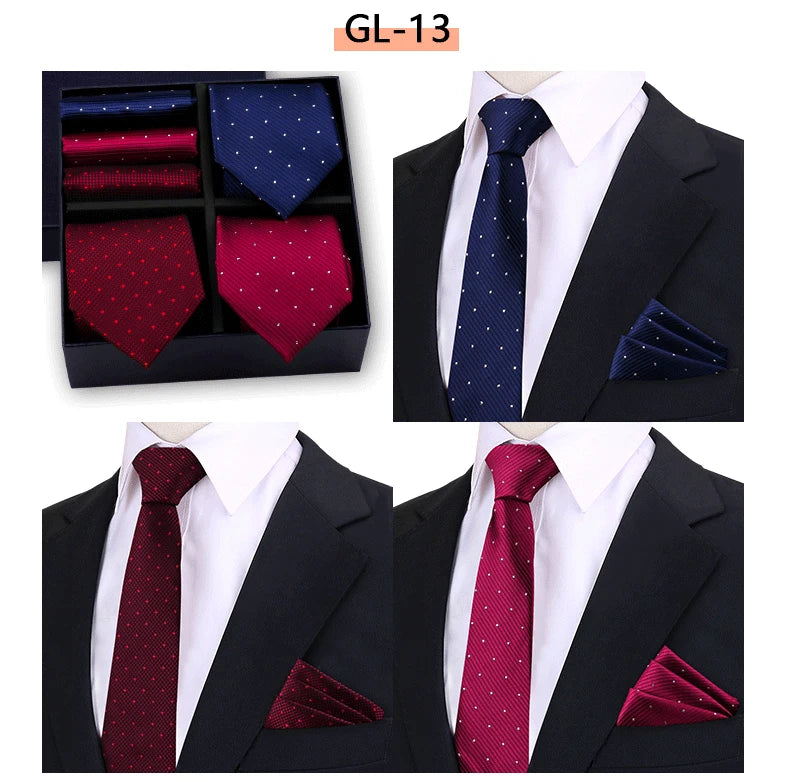 Luxury Men's Tie 3 Sets In Gift Box Paisley Striped Necktie Handkerchief For Men Gravata Wedding Formal Clothing Accessories