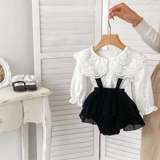 New Spring Baby Clothing Set Toddler Girls Turn-down Collar Shirt And Bodysuit 2Pcs Infant Blouse Suit