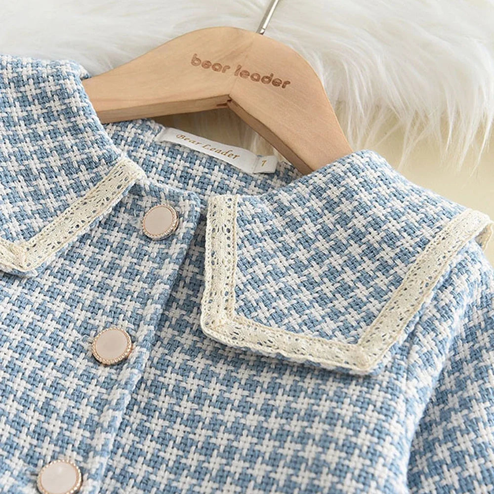 Bear Leader Girls Clothes Set 2-6 Y Spring Autumn New Girls Plaid Vest Dress Retro Outwear Coat 3 Pcs Fashion Baby Party Outfits