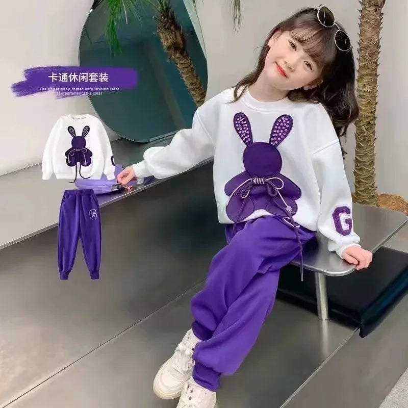 ARWEN & AJH GROUP Fashion Toddler Baby Girl Fall Clothes Sets Kids Sports Cartoon Rabbit Sweatshirt Pants 2Pcs Suits Teenage Tracksuit Outfits