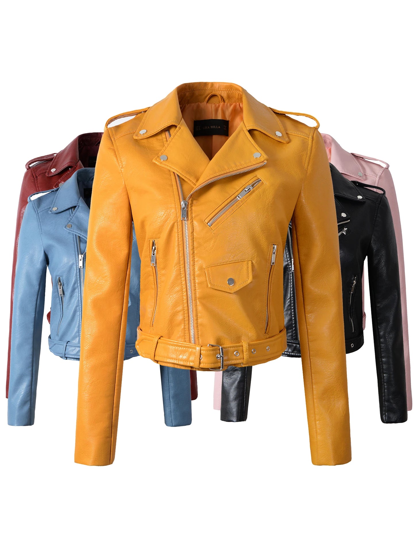 ARWEN & AJH GROUP New Arrival 2024 brand Winter Autumn Motorcycle leather jackets yellow leather jacket women leather coat  slim PU jacket Leather