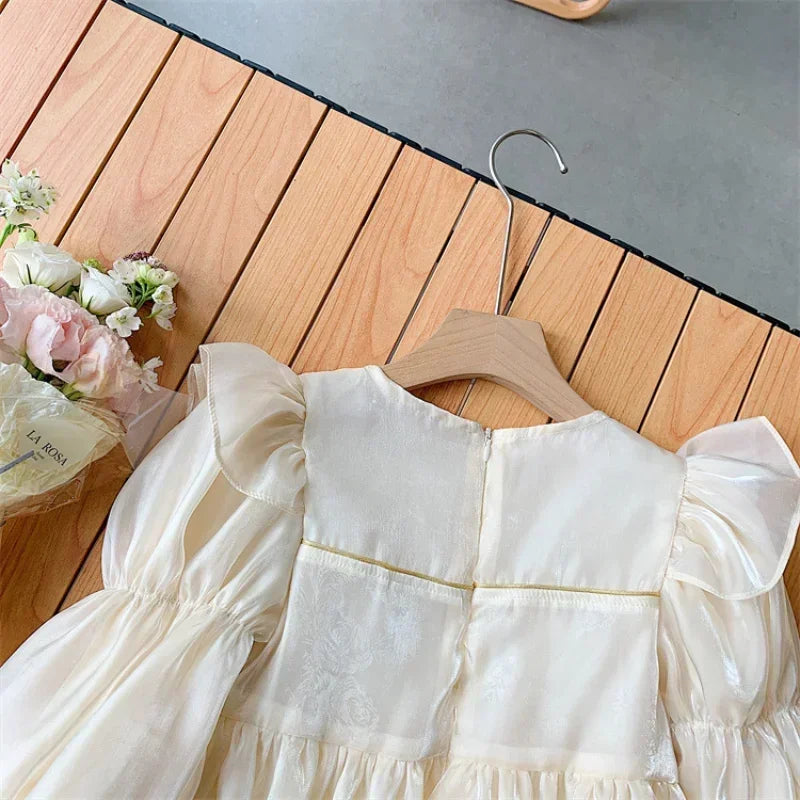 Girls Princess Party  Autumn Children's Dresses Girls'dresses Long Sleeve Dress Baby Champagne Puffy Gauze Dresses Children's