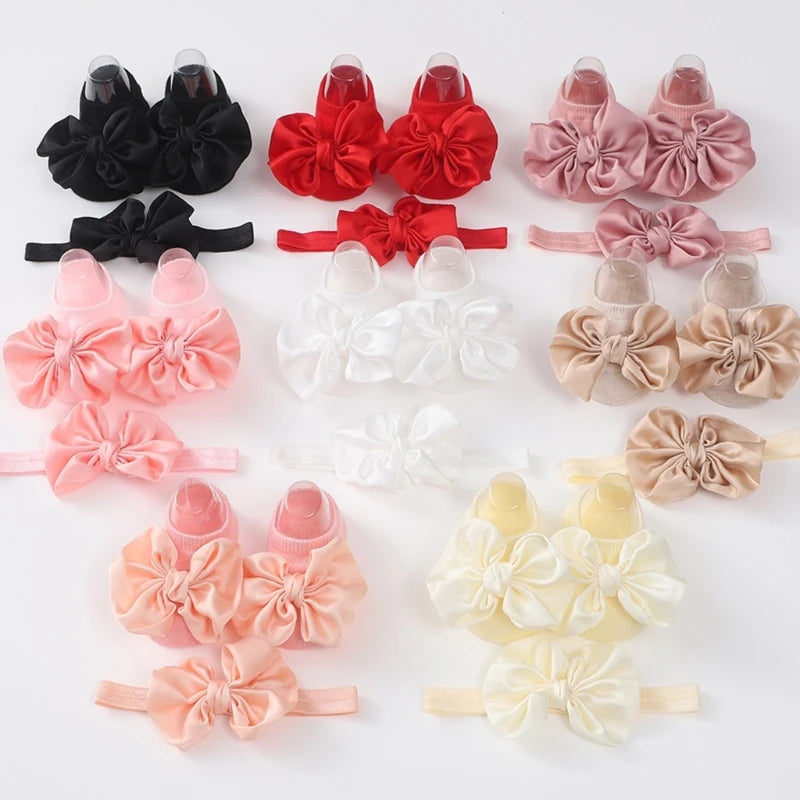 New Baby Sweet Girl Princess Headbands Socks Set Lace Flower Newborn Baby Headbands  Bow Elasitc Hair Bands Hair Accessories