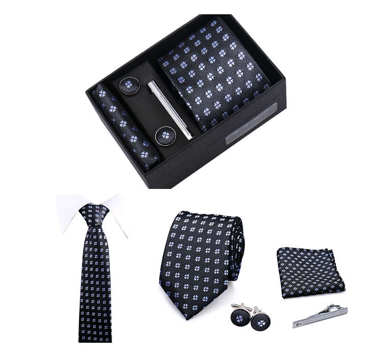 Fashion Elegant Men's Necktie Gift Box Striped Tie Handchief Cufflink Tie Clip 4 pcs Set Wedding Business Party Suit Accessories