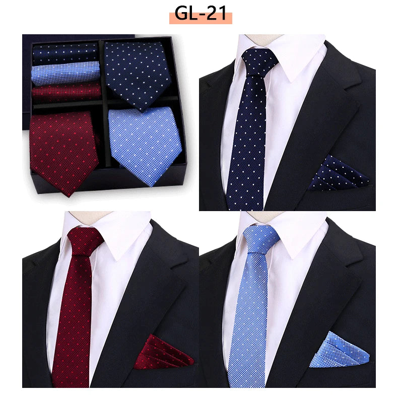 Luxury Men's Tie 3 Sets In Gift Box Paisley Striped Necktie Handkerchief For Men Gravata Wedding Formal Clothing Accessories