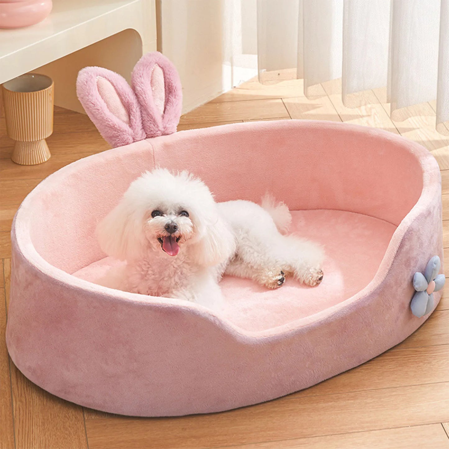 Pink Pet Bed Detachable Washable Dog Sleeping Bed Soft Comfortable Warm Cat Bed For Four Seasons