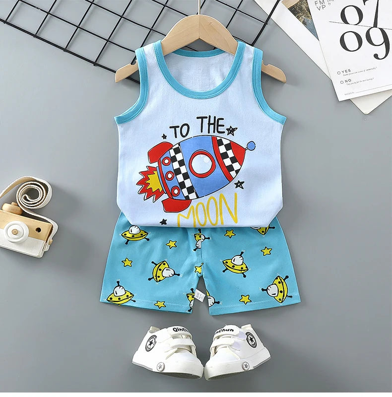 Children Sets Kids Clothes Boys Girls Vest Suit  Summer Children's Clothing baby Cotton T-Shirts Shorts Tank Top Sleeveless