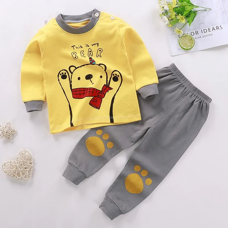 1-4Age Child Autumn Outfits Cartoon Tops Pants Long Sleeve Home Wear Suits New Toddler Pajamas Suits Boys And Girls Cute Outfits