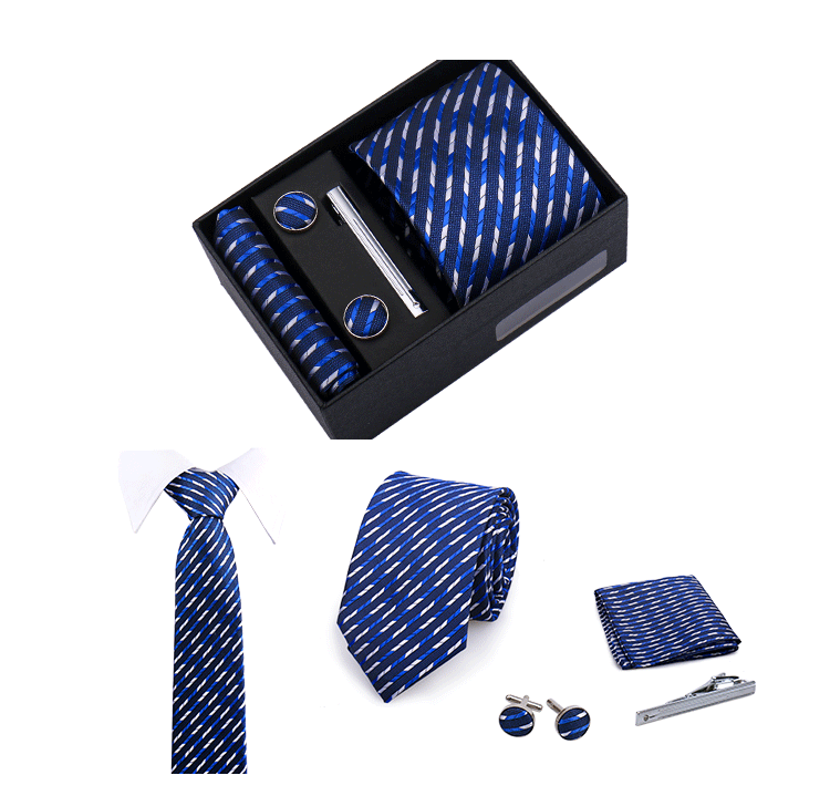 Fashion Elegant Men's Necktie Gift Box Striped Tie Handchief Cufflink Tie Clip 4 pcs Set Wedding Business Party Suit Accessories