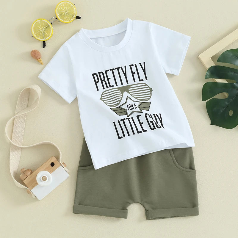 fhutpw Toddler Baby Boy Clothes Summer Short Sleeve Letter Tops Casual Shorts Set Infant 6 12 18 24 Months Outfits