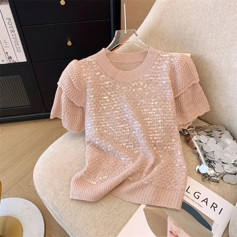 Women Sweater Korean Fashion Summer Spring Pullovers Solid Color New In Short Sleeve Trend 2024 Female Clothing