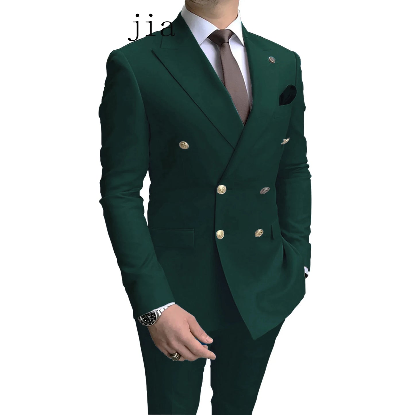 مجموعة اروين ARWEN GROUP AJH 2024  2024 Fashion New Men's Business Double Breasted Solid Color Suit Coat / Male Slim Wedding 2 Pieces Blazers Jacket Pants Trousers