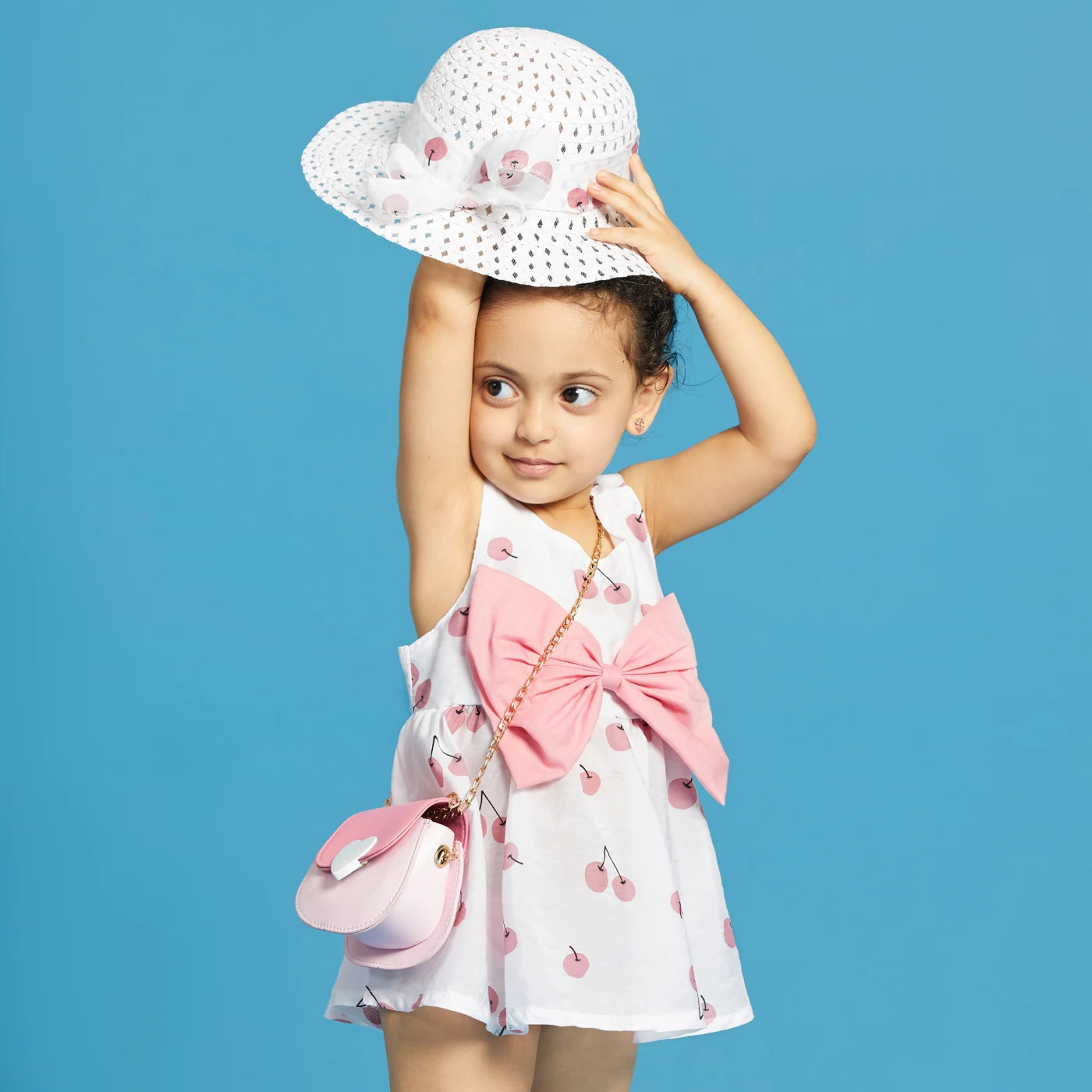 ARWEN & AJH GROUP    New Summer 2-piece Baby and Toddler Fruit Apple Cherry Allover Bow Decorative Sleeveless Dress and Hat Set