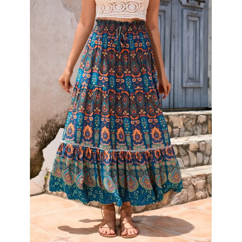 مجموعة اروين ARWEN GROUP AJH 2024   Women's superior quality Skirts summer high waist ankle length floral print retro Casual