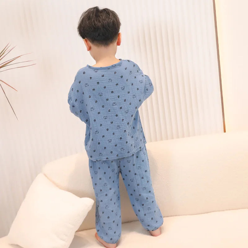 Baby Suit Clothes Boys Girls Muslin Cotton Home Wear Outfit Set Kids Long Sleeves Pajamas Tops+Pants Soft Pajamas 2PC 0-10T