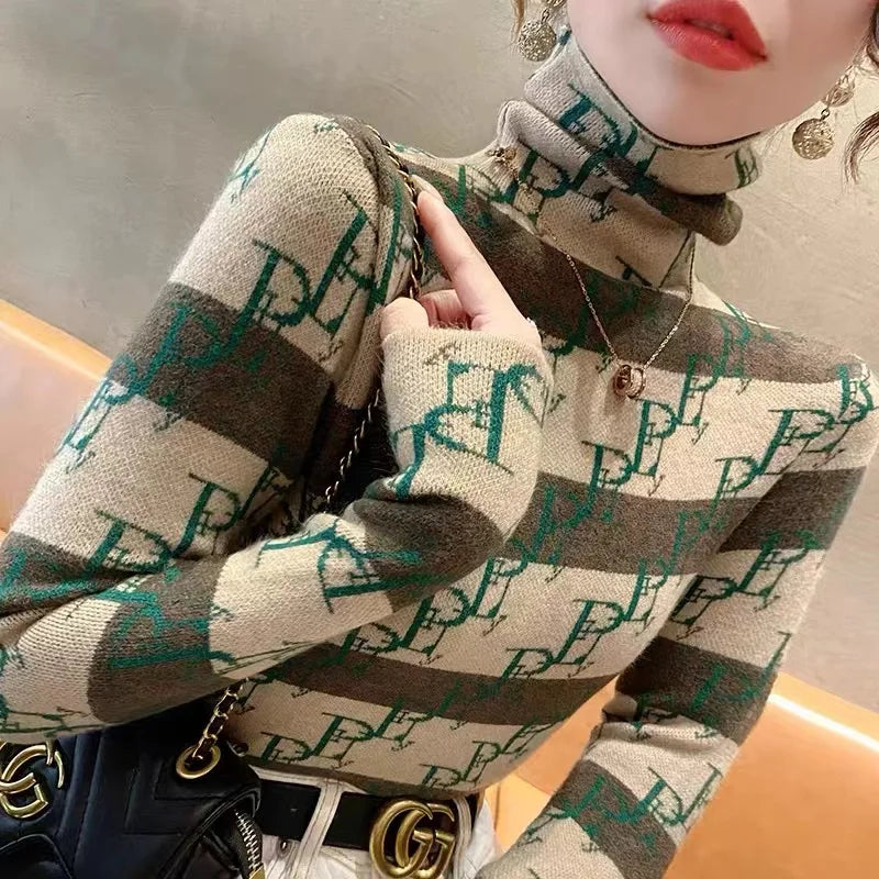 ARWEN AJH  Women  Letter Jacquard Sweaters 2024 Spring Street Fashion Causal Slim Top Female Thin Soft Comfortable Vintage Chic Knitwear