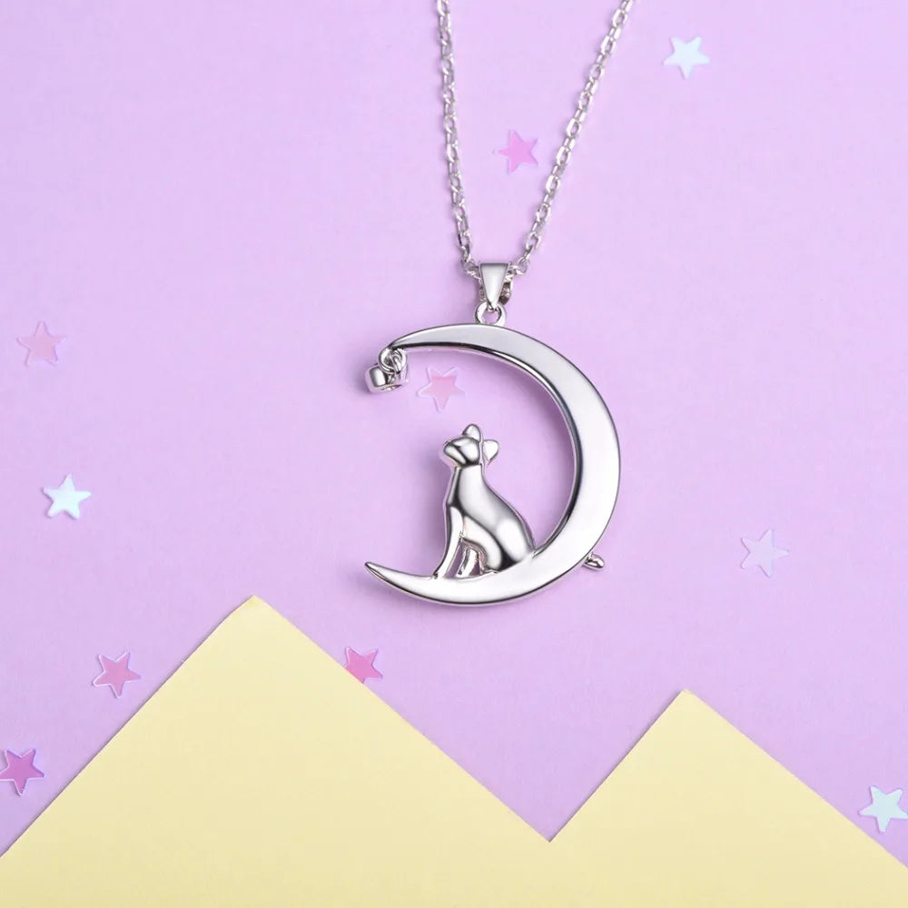 ARWEN & AJH GROUP  Authentic 100% 925 Sterling Silver Cat Moon Necklace Meditation Women Jewelry   Chain & Pendant Valentine Gift SC17