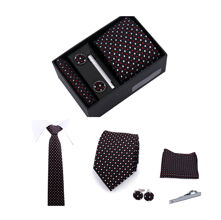 Fashion Elegant Men's Necktie Gift Box Striped Tie Handchief Cufflink Tie Clip 4 pcs Set Wedding Business Party Suit Accessories