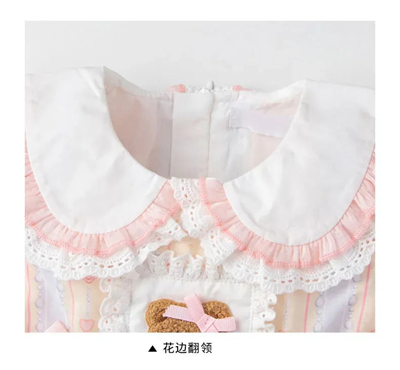 2023 Baby Girls Lolita Summer Dress Cute Bear Bow Birthday Princess Dresses Fashion Kids Children Clothes Tutu Vestidos