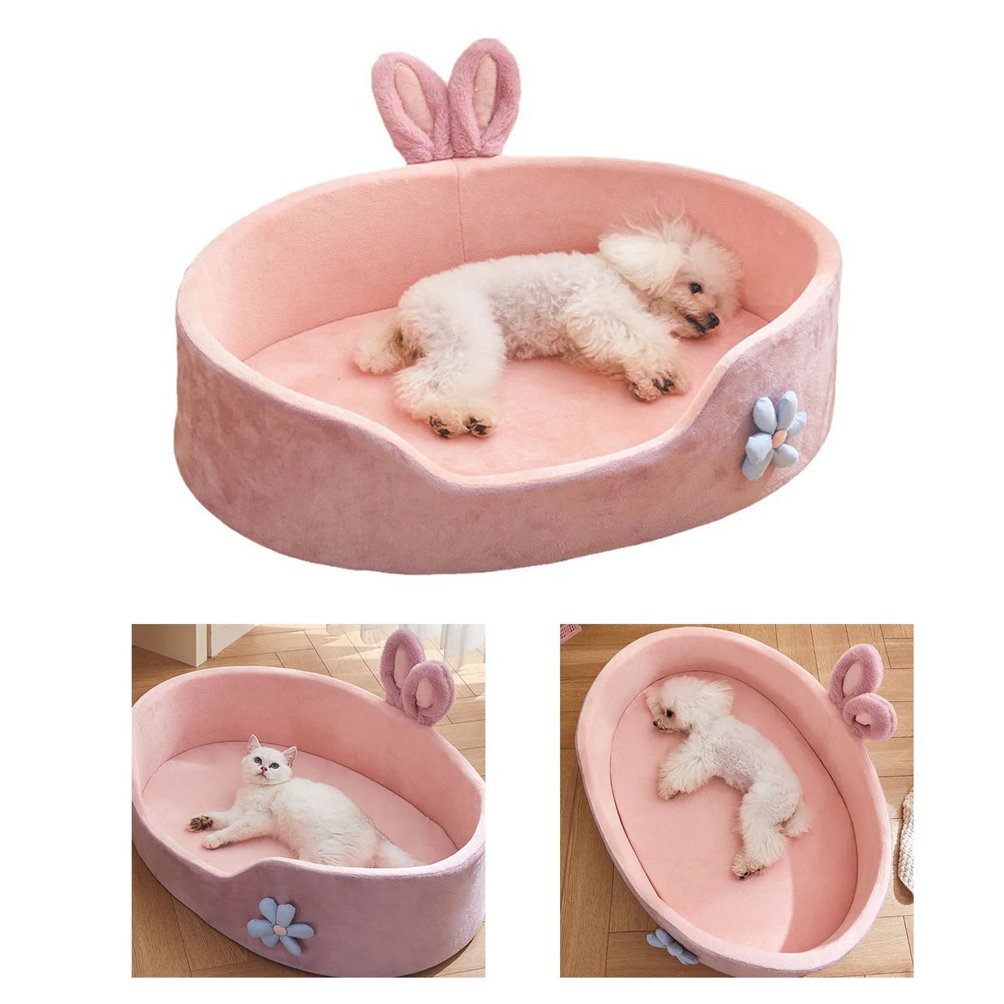 Pink Pet Bed Detachable Washable Dog Sleeping Bed Soft Comfortable Warm Cat Bed For Four Seasons