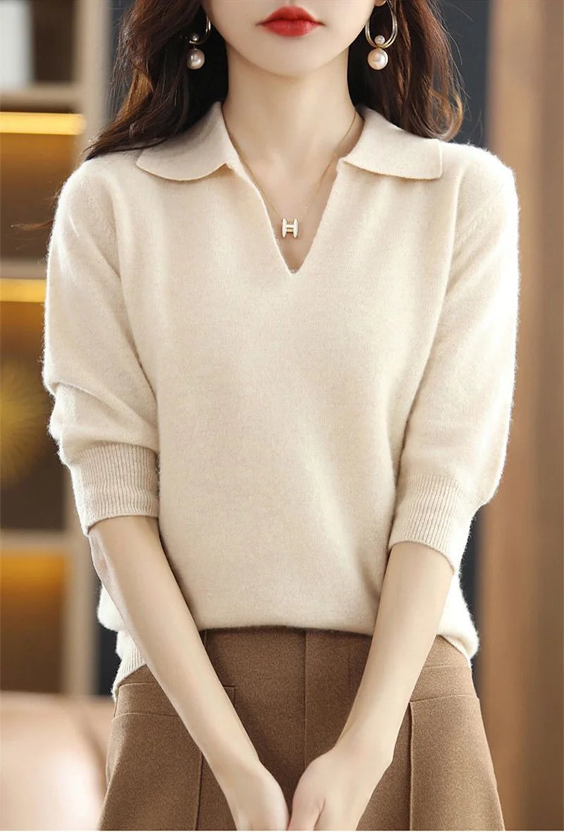 2024 New Women Knitted Sweaters Autumn Winter Warm Clothing Fashion Casual Sweater Long Sleeve Jumper V-Neck Loose Pullovers Top