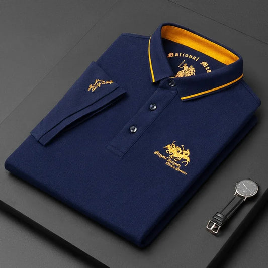 2024 Summer New Men's Embroidered Polo Collar 100% Cotton Short Sleeved Polo Shirt Fashion Solid Color Casual Top T-shirt M-4xl